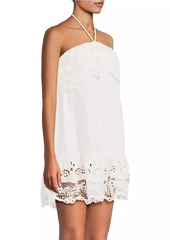 FARM Rio Guipure Lace Linen-Blend Halter Minidress