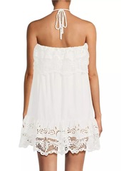 FARM Rio Guipure Lace Linen-Blend Halter Minidress