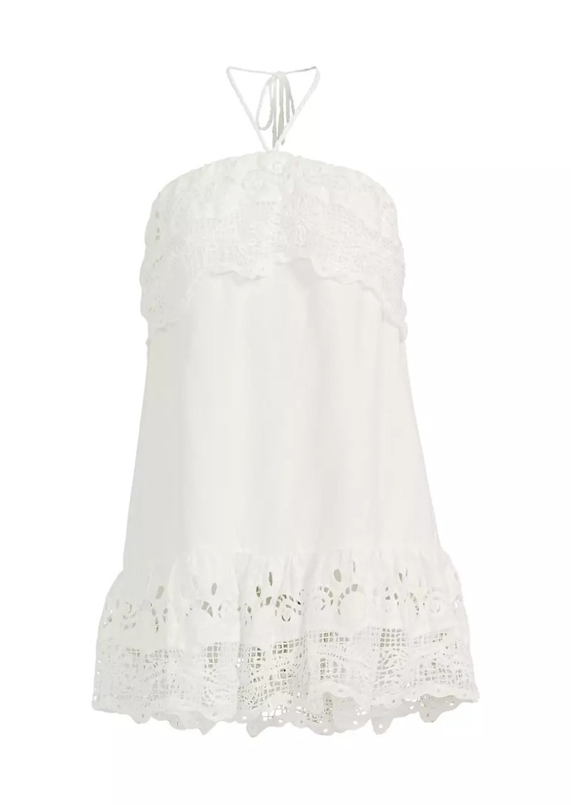 FARM Rio Guipure Lace Linen-Blend Halter Minidress