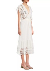 FARM Rio Guipure Lace Linen-Blend Midi-Dress