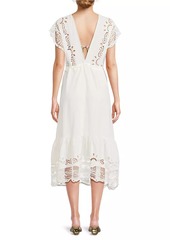 FARM Rio Guipure Lace Linen-Blend Midi-Dress