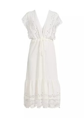 FARM Rio Guipure Lace Linen-Blend Midi-Dress