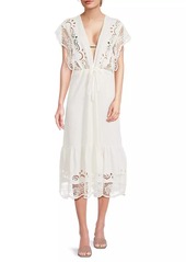 FARM Rio Guipure Lace Linen-Blend Midi-Dress