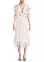 FARM Rio Guipure Lace Linen-Blend Midi-Dress