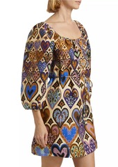 FARM Rio Hearts Ikat Cream Long-Sleeve Minidress