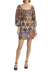 FARM Rio Hearts Ikat Cream Long-Sleeve Minidress