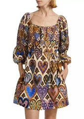 FARM Rio Hearts Ikat Cream Long-Sleeve Minidress