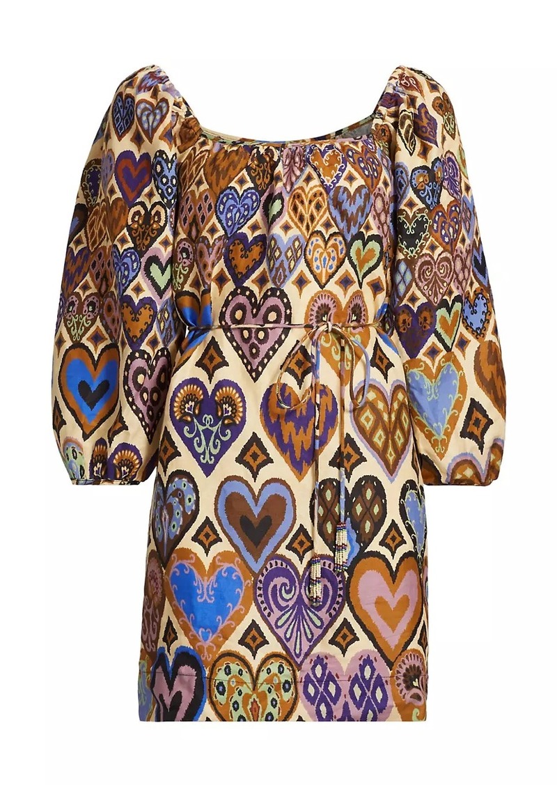 FARM Rio Hearts Ikat Cream Long-Sleeve Minidress