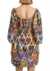 FARM Rio Hearts Ikat Cream Long-Sleeve Minidress