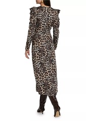 FARM Rio Leopard V-Neck Midi-Dress