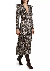 FARM Rio Leopard V-Neck Midi-Dress