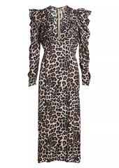 FARM Rio Leopard V-Neck Midi-Dress