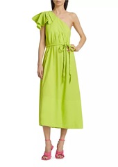 FARM Rio Linen-Blend One-Shoulder Midi-Dress