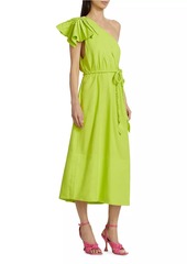 FARM Rio Linen-Blend One-Shoulder Midi-Dress