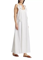 FARM Rio Linen-Blend Petal Shift Midi-Dress