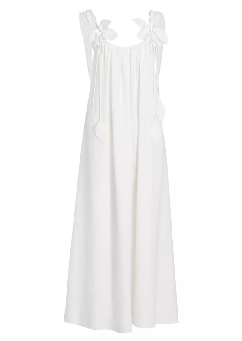 FARM Rio Linen-Blend Petal Shift Midi-Dress