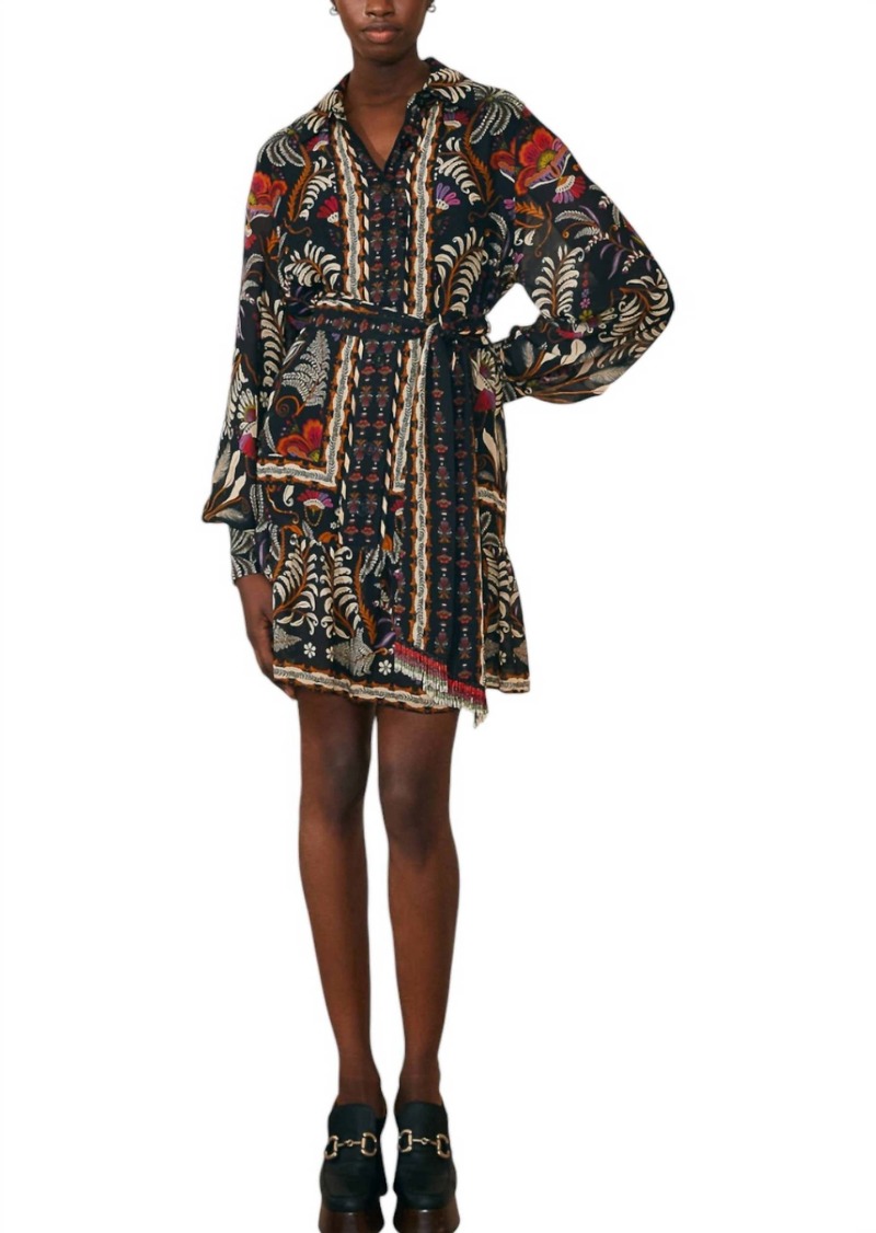 FARM Rio Long Sleeve Mini Dress In Blk Classic Garden