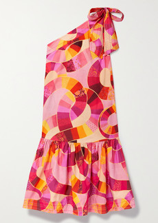 FARM Rio One-shoulder Printed Cotton-poplin Midi Dress