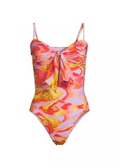 FARM Rio Painted Fishes Knotted One-Piece Swimsuit