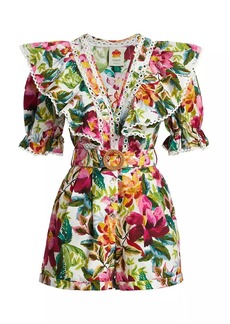 FARM Rio Painted Flowers Belted Romper