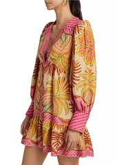 FARM Rio Palm Scarf Long-Sleeve Minidress