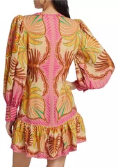 FARM Rio Palm Scarf Long-Sleeve Minidress