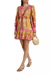 FARM Rio Palm Scarf Long-Sleeve Minidress