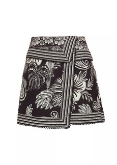 FARM Rio Pasley Bloom Floral Gabardine Wrap Miniskirt