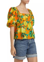 FARM Rio Pears Cotton Puff-Sleeve Blouse