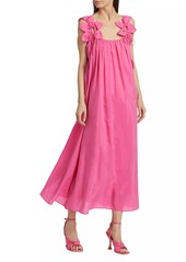 FARM Rio Petal Cotton-Blend Shift Midi-Dress