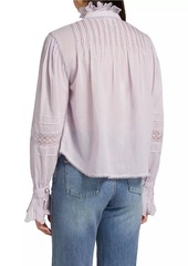 FARM Rio Pintuck Cotton Stand-Collar Blouse