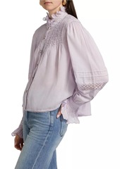 FARM Rio Pintuck Cotton Stand-Collar Blouse