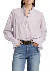 FARM Rio Pintuck Cotton Stand-Collar Blouse