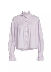 FARM Rio Pintuck Cotton Stand-Collar Blouse