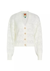 FARM Rio Puff-Sleeve Textured Knit Cardigan