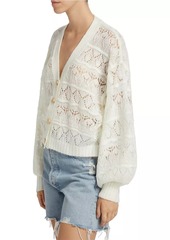 FARM Rio Puff-Sleeve Textured Knit Cardigan