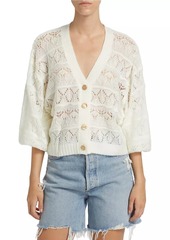 FARM Rio Puff-Sleeve Textured Knit Cardigan