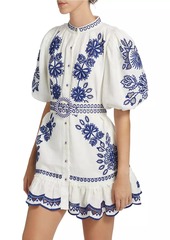 FARM Rio Richelieu Embroidered Linen Minidress