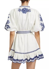 FARM Rio Richelieu Embroidered Linen Minidress