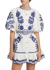 FARM Rio Richelieu Embroidered Linen Minidress