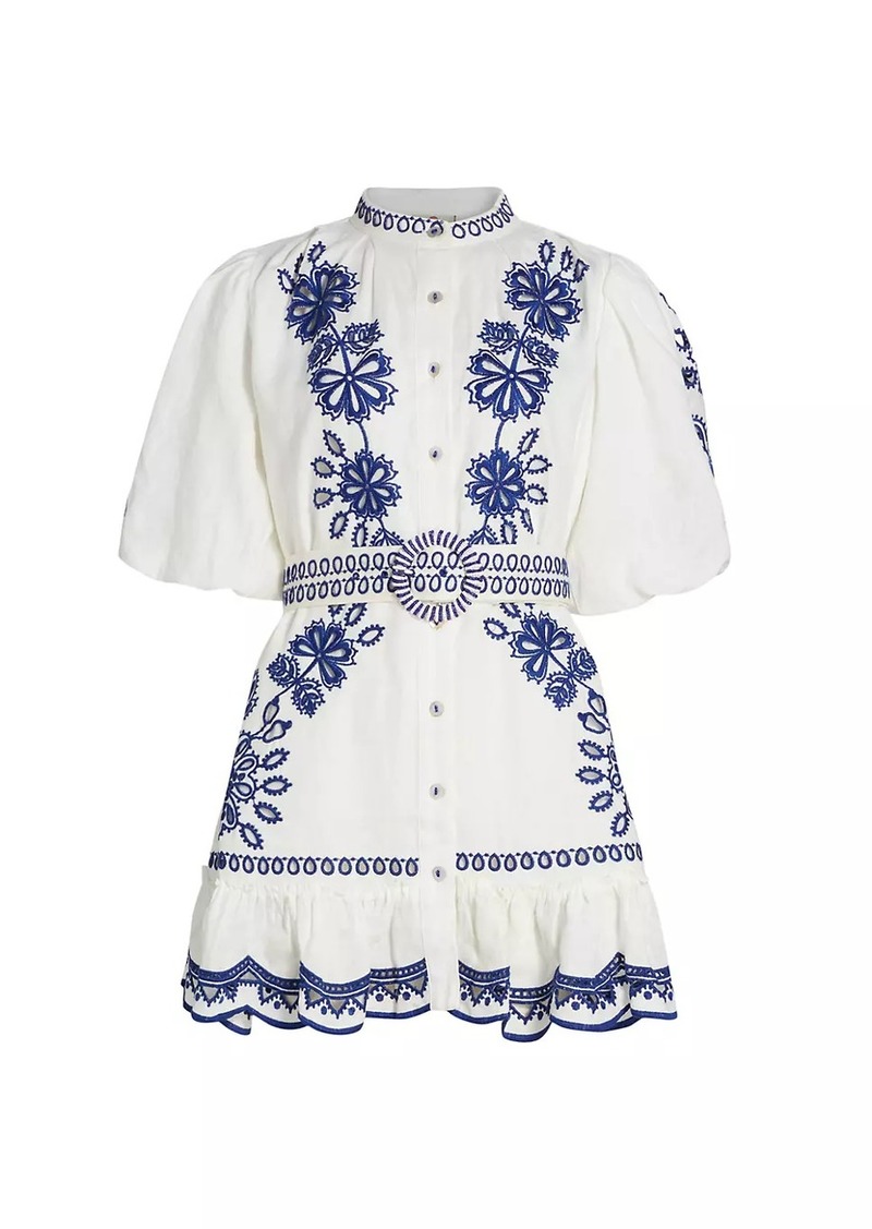 FARM Rio Richelieu Embroidered Linen Minidress