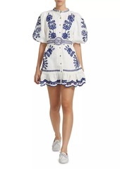 FARM Rio Richelieu Embroidered Linen Minidress