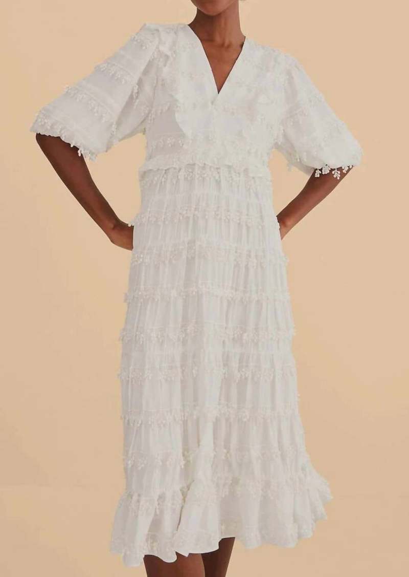 FARM Rio Ruffles Tassels Midi Dress In Off White