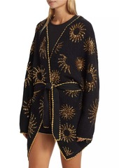 FARM Rio Sun Belted Sequin Rib-Knit Cardigan