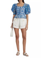 FARM Rio Tile Dream Puff-Sleeve Blouse