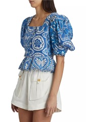 FARM Rio Tile Dream Puff-Sleeve Blouse