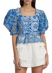 FARM Rio Tile Dream Puff-Sleeve Blouse