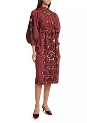 FARM Rio Toucans Embroidered Tie-Waist Midi-Dress