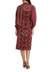 FARM Rio Toucans Embroidered Tie-Waist Midi-Dress