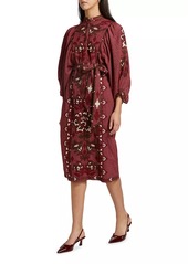 FARM Rio Toucans Embroidered Tie-Waist Midi-Dress